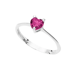 Anello Oro Bianco Cuore zircone rosso con anello in argento e cuore di rubino