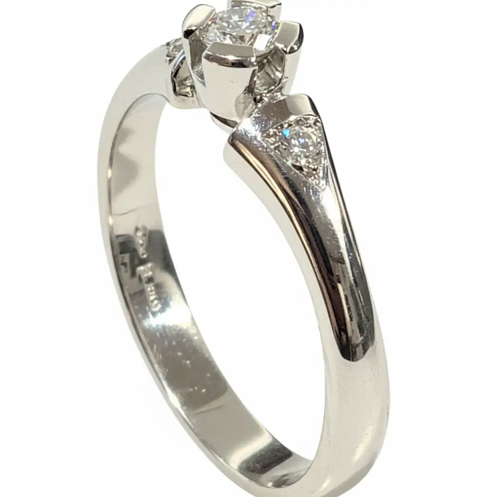 Anello oro bianco Diamante centrale due a lato Salvini|bonini-gioielli