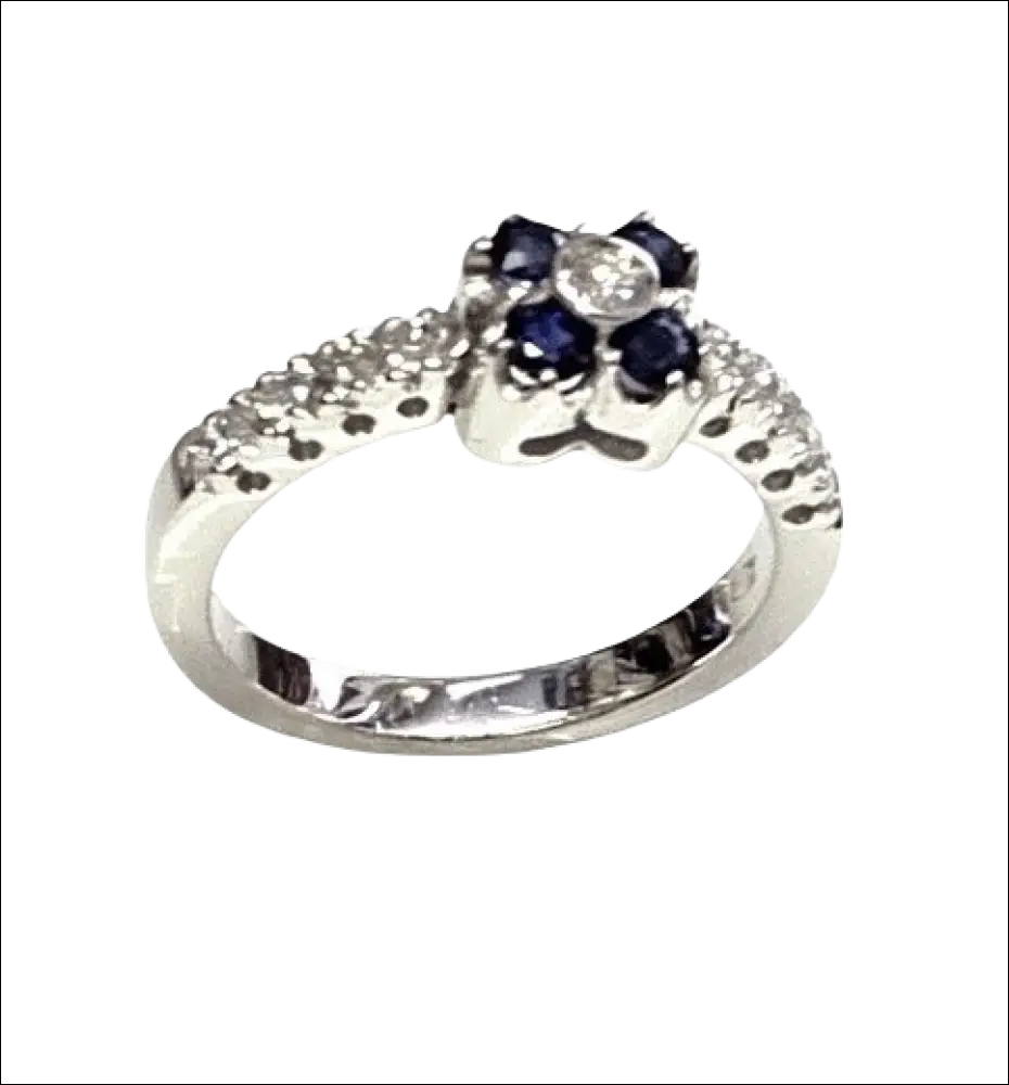 Anello oro bianco CEVA GIOIELLI con zaffiri e diamanti a forma di fiore