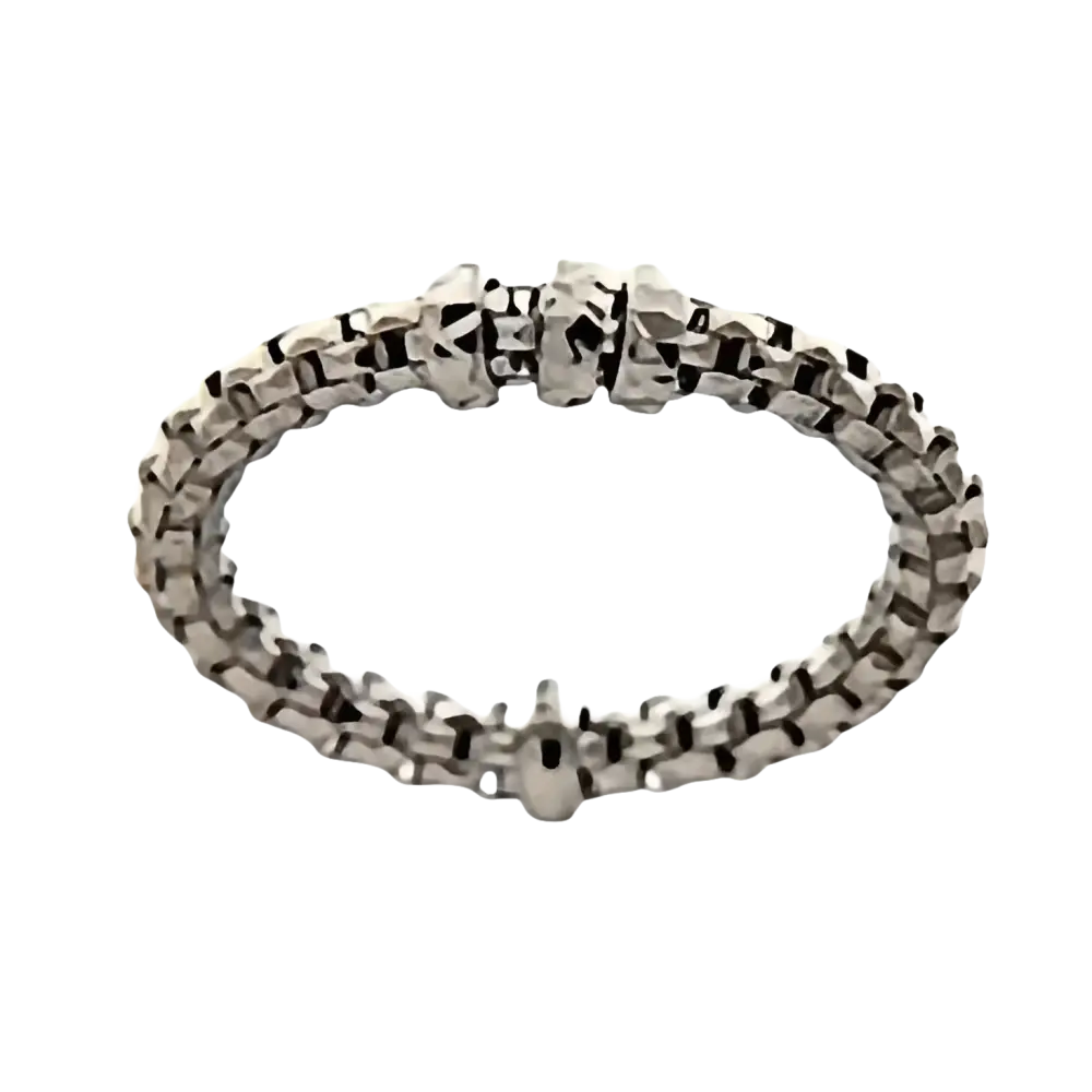 Bracciale in argento con link texturizzati e chiusura cilindrica del Anello Oro Bianco Estensibile Rockstar