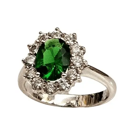Anello oro bianco zircone verde contorno zirconi bianchi - Gioielleria Bonini