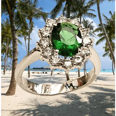 Anello oro bianco zircone verde contorno zirconi bianchi - Gioielleria Bonini