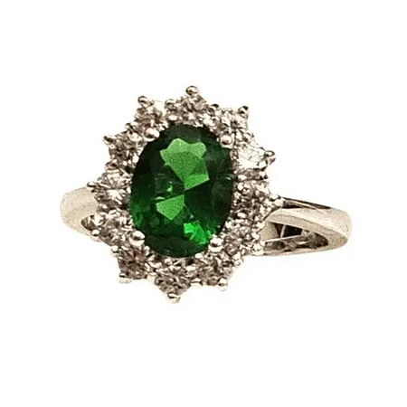 Anello oro bianco zircone verde contorno zirconi bianchi - Gioielleria Bonini