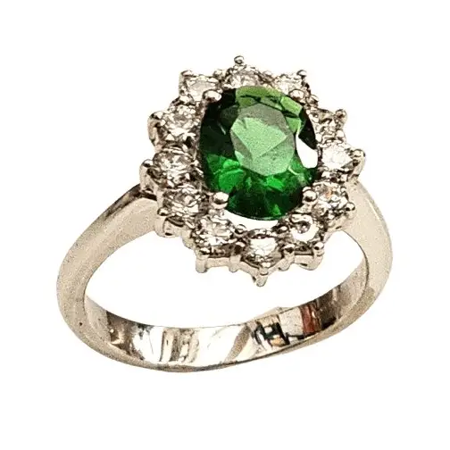 Anello oro bianco zircone verde contorno zirconi bianchi - Gioielleria Bonini