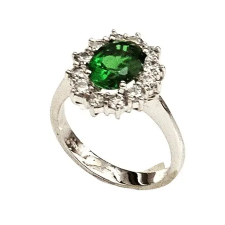 Anello oro bianco zircone verde contorno zirconi bianchi - Gioielleria Bonini
