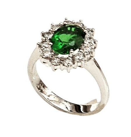 Anello oro bianco zircone verde contorno zirconi bianchi - Gioielleria Bonini