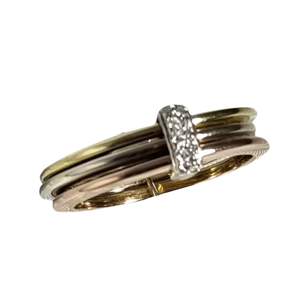 Anello Tricolore in oro con diamante ct 0,07 di Salvini