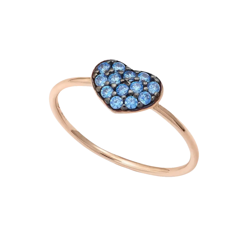 Anello oro rose con cluster di zirconi azzurri a forma di cuore Ambrosia AAZ 125|bonini-gioielli