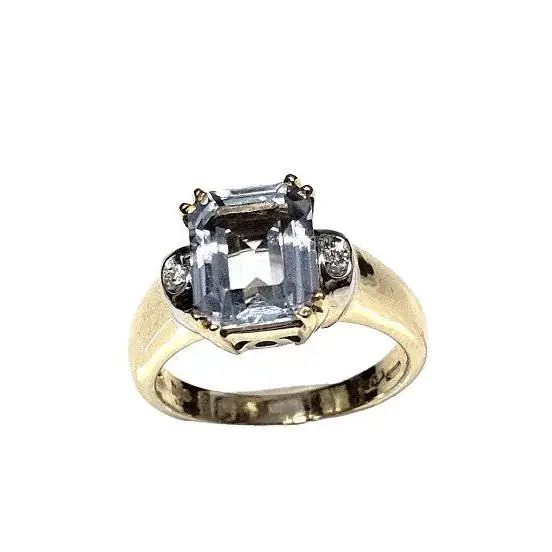 anello oro giallo acquamarina e diamanti DE LAZZARI|bonini-gioielli