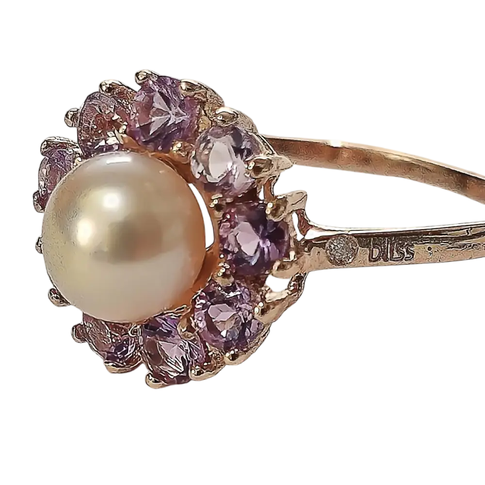 Anello Oro Rosa 9 KT con Perla e Topazi Rosa|bonini-gioielli