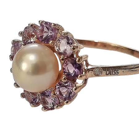 Anello Oro Rosa 9 KT con Perla e Topazi Rosa|bonini-gioielli