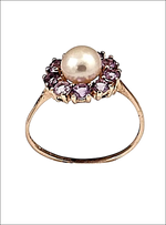 Anello Oro Rosa 9KT con Perla e Topazi Rosa |bonini-gioielli