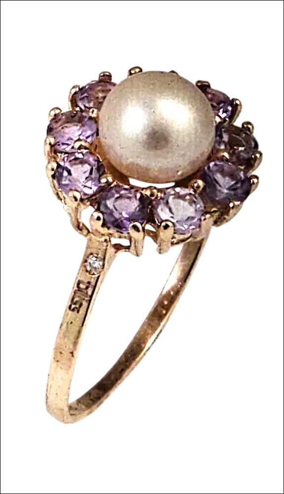 Anello Oro Rosa 9KT con Perla e Topazi Rosa |bonini-gioielli