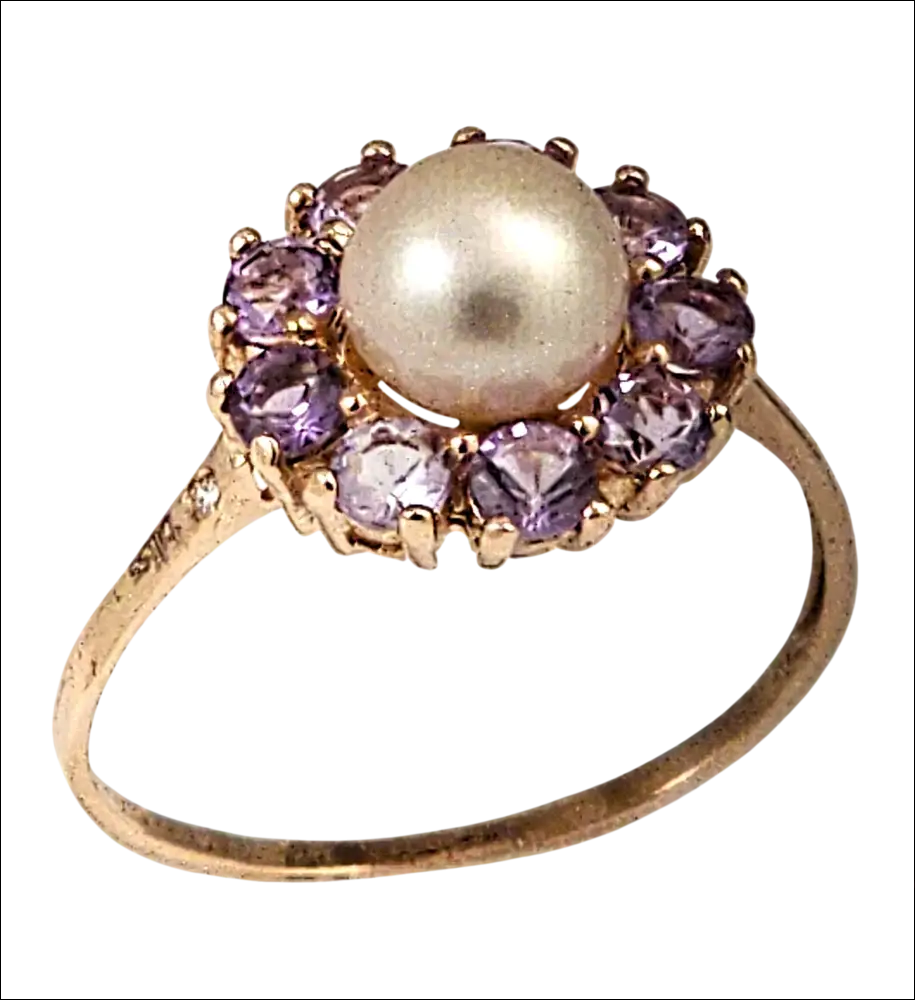 Anello Oro Rosa 9KT con Perla e Topazi Rosa |bonini-gioielli