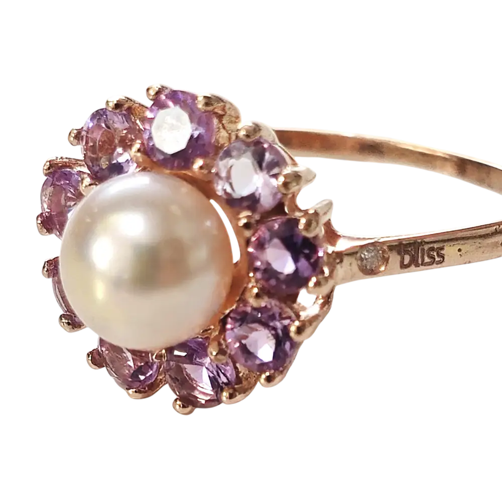 Anello Oro Rosa 9 KT con Perla e Topazi Rosa|bonini-gioielli