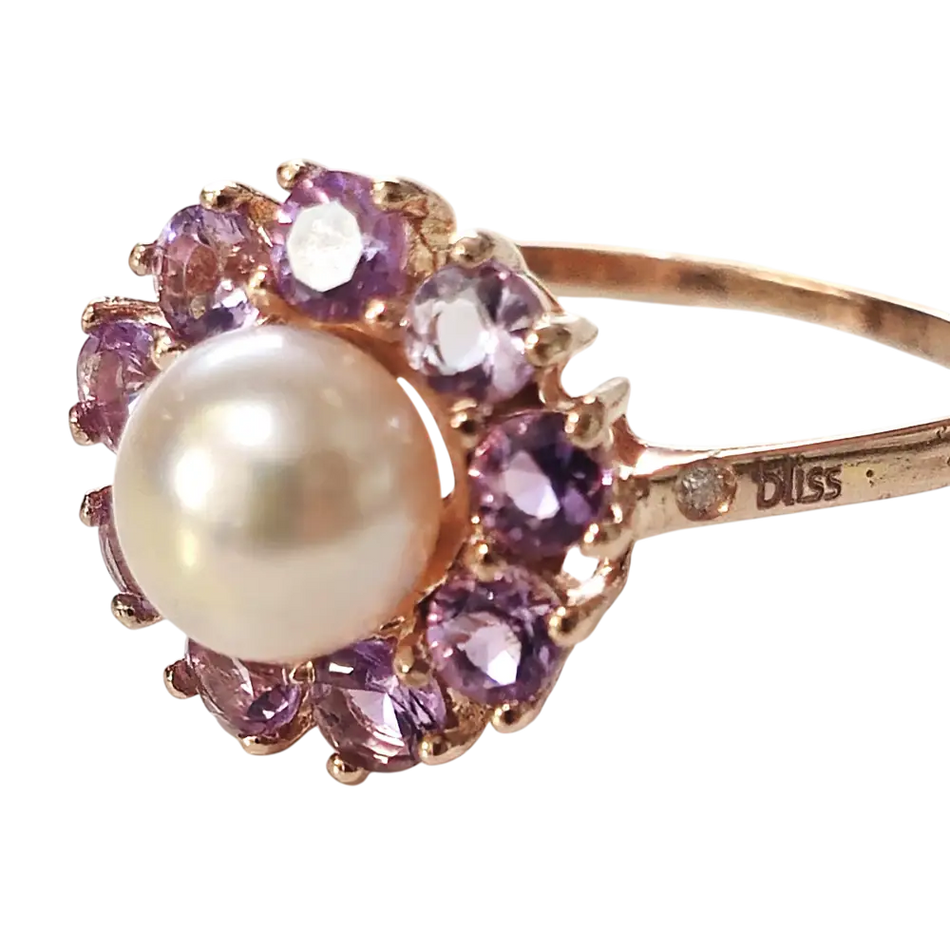 Anello Oro Rosa 9 KT con Perla e Topazi Rosa|bonini-gioielli