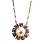 Girocollo oro rosa ciondolo perla e topazi rosa BLISS parure con anello