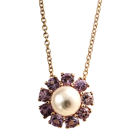 Girocollo oro rosa ciondolo perla e topazi rosa BLISS parure con anello