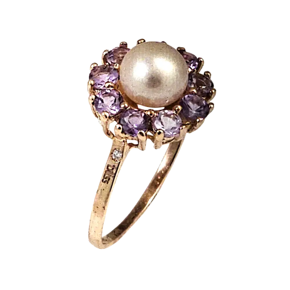 Anello Oro Rosa 9KT con Perla e Topazi Rosa |bonini-gioielli