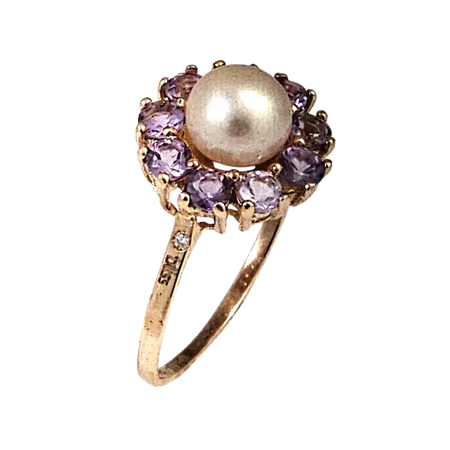 Anello Oro Rosa 9KT con Perla e Topazi Rosa |bonini-gioielli