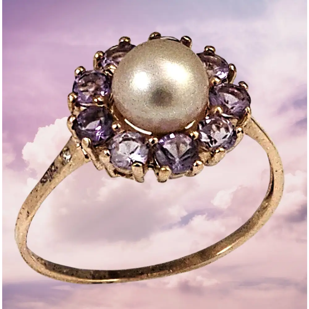 Anello Oro Rosa 9KT con Perla e Topazi Rosa |bonini-gioielli