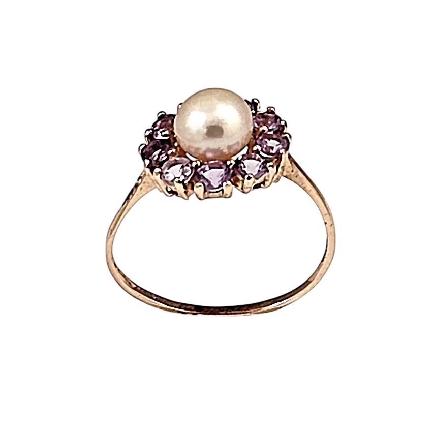 Anello Oro Rosa 9KT con Perla e Topazi Rosa |bonini-gioielli
