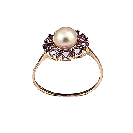Anello Oro Rosa 9KT con Perla e Topazi Rosa |bonini-gioielli