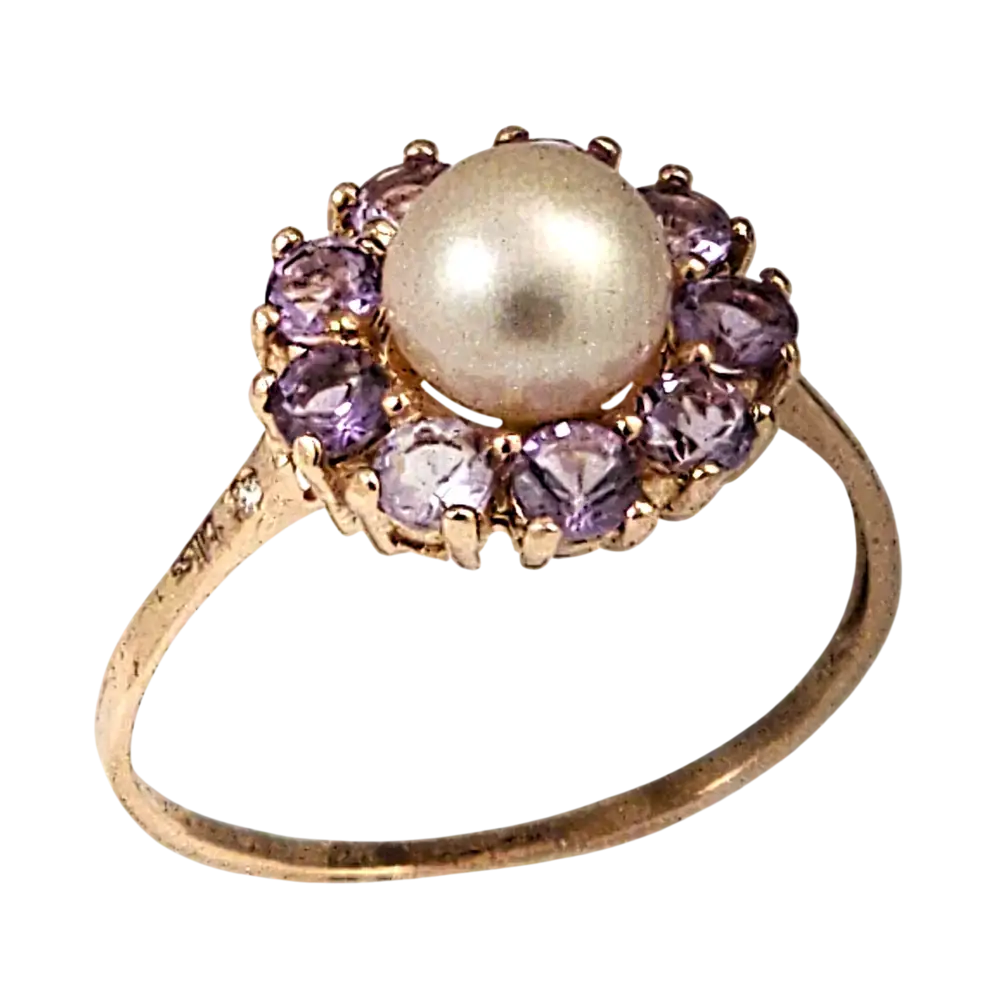 Anello Oro Rosa 9KT con Perla e Topazi Rosa |bonini-gioielli