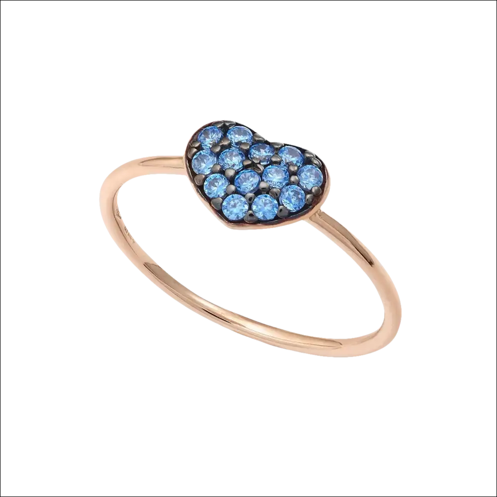 Anello oro rose con cluster di zirconi azzurri a forma di cuore Ambrosia AAZ 125|bonini-gioielli