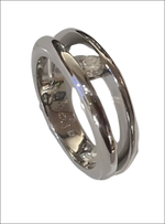 Anello platinato con diamante solitario, tre fasce intrecciate argento