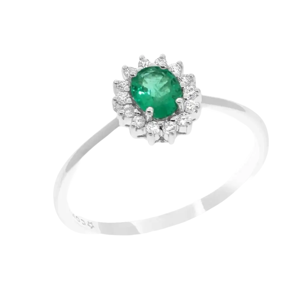 Anello Smeraldo e diamanti COMETE ANB 2574 con anello a halo di smeraldo e diamanti