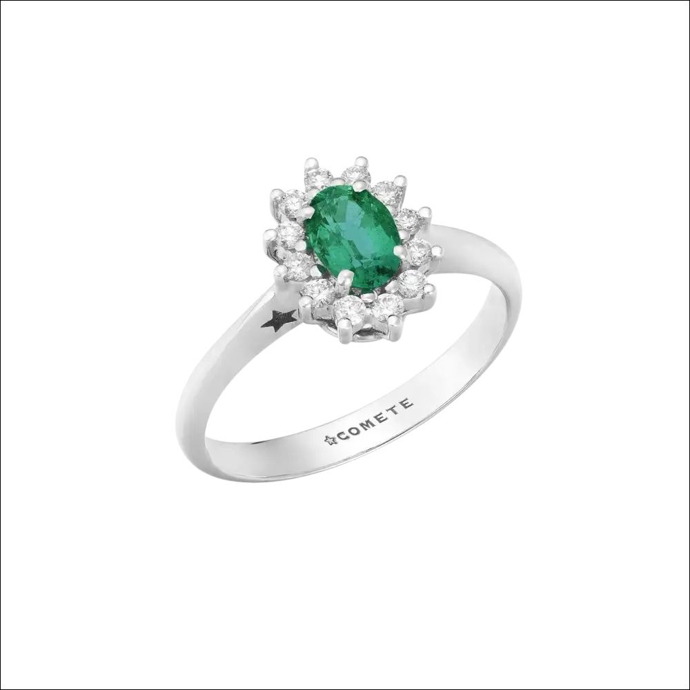 Anello smeraldo e diamanti COMETE ANB 2750 S2 in argento con alone diamanti
