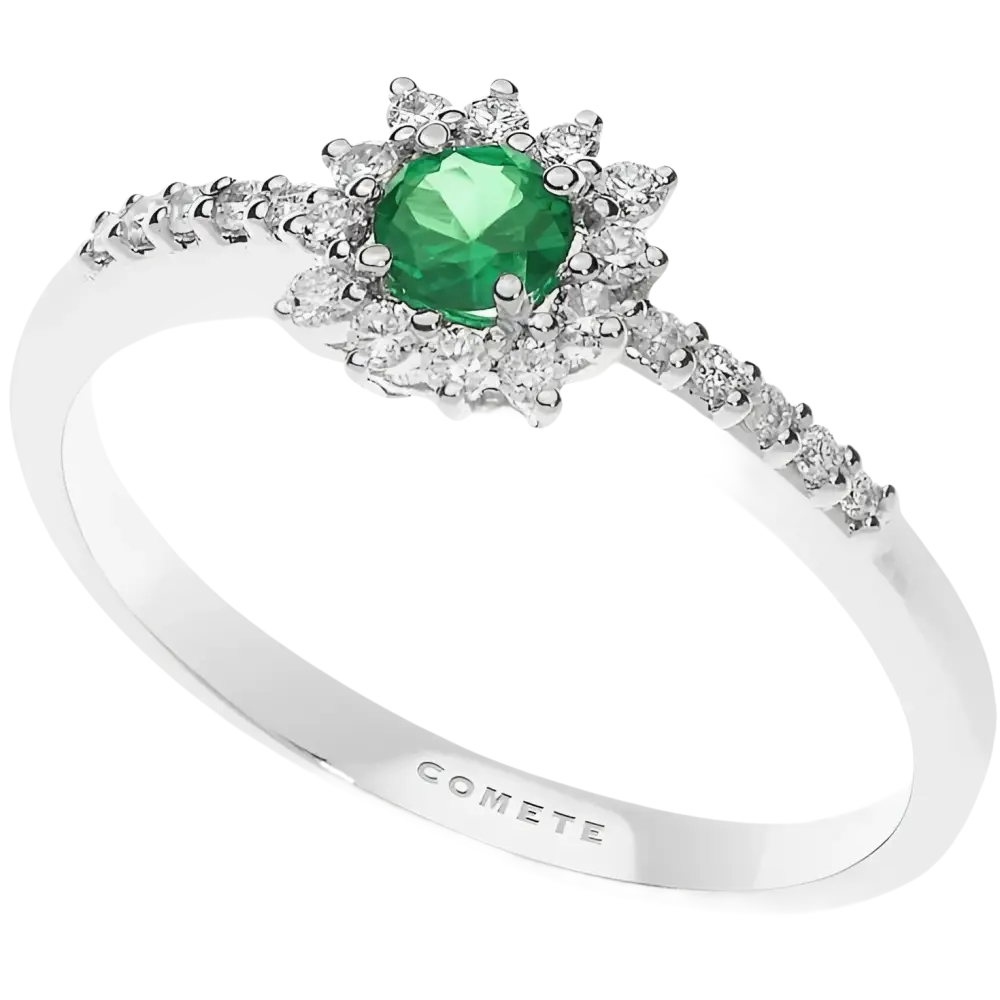Anello Smeraldo e diamanti COMETE collezione Contessa in oro bianco con accenti