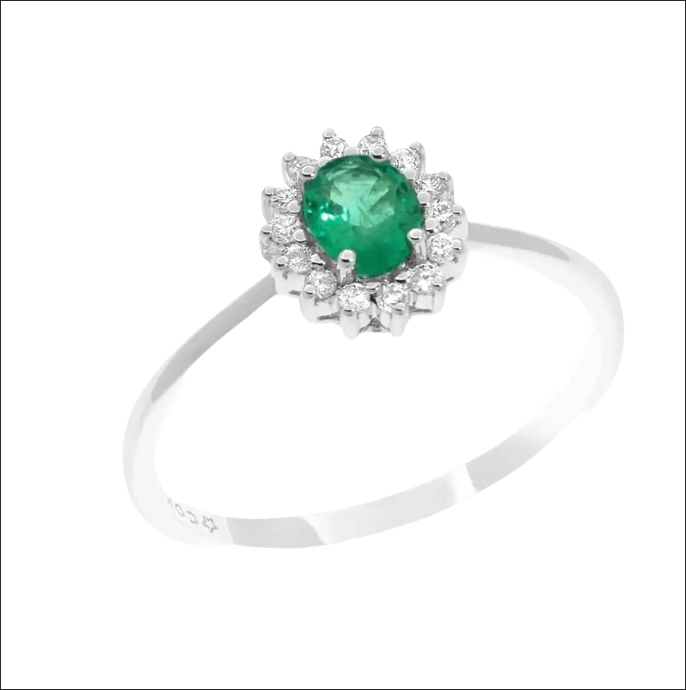 Anello Smeraldo e diamanti COMETE ANB 2574 con anello a halo di smeraldo e diamanti