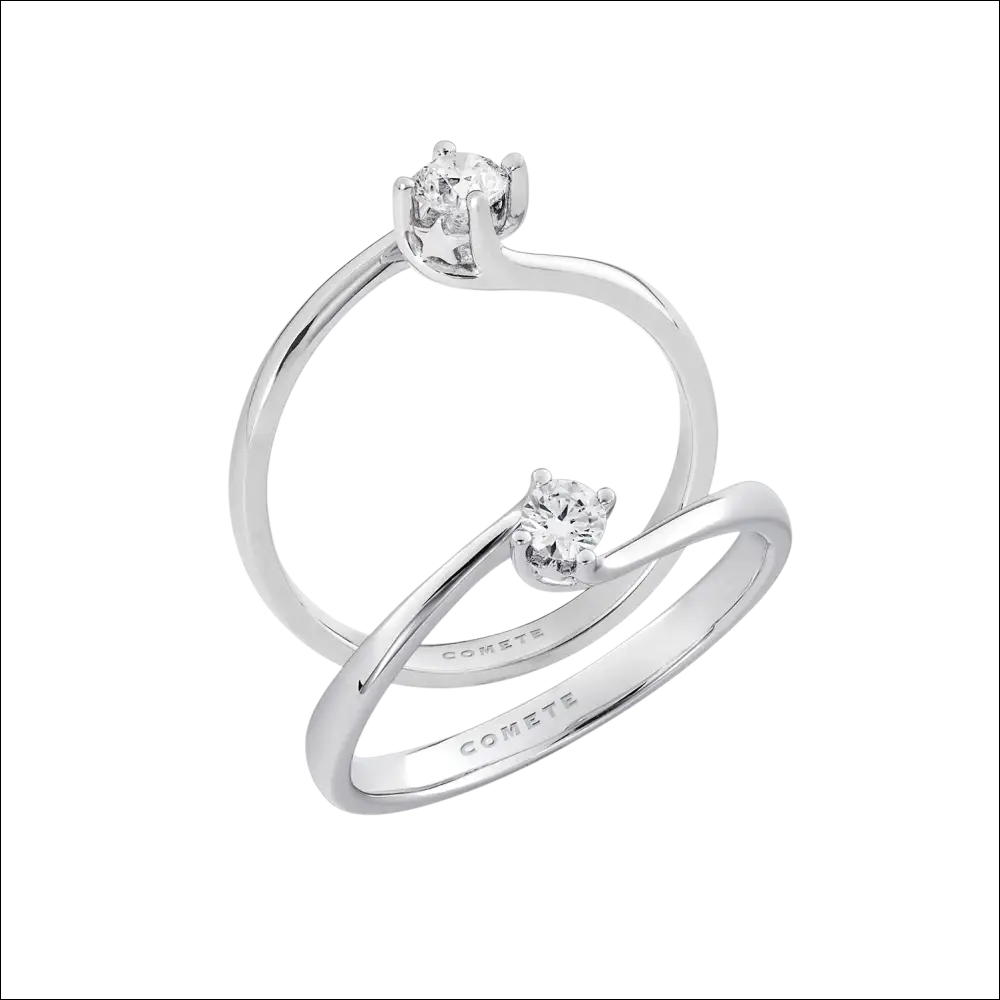 Anello Solitario Oro Bianco Comete con diamante solitario in platino argenteo