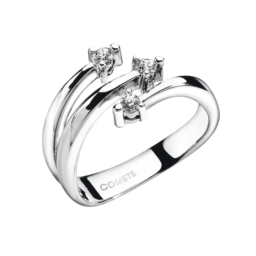 Anello Trilogy Oro e Diamanti con anelli in oro bianco e tre diamanti a griffe