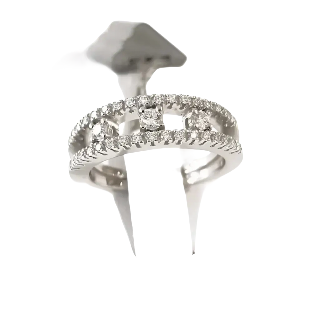 Anello Trilogy Salvini Oro Bianco e Diamanti con pavé e tre diamanti quadrati