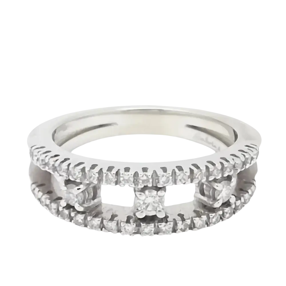 Anello Trilogy Salvini Oro Bianco e Diamanti con diamanti piccoli e tre grandi quadrati