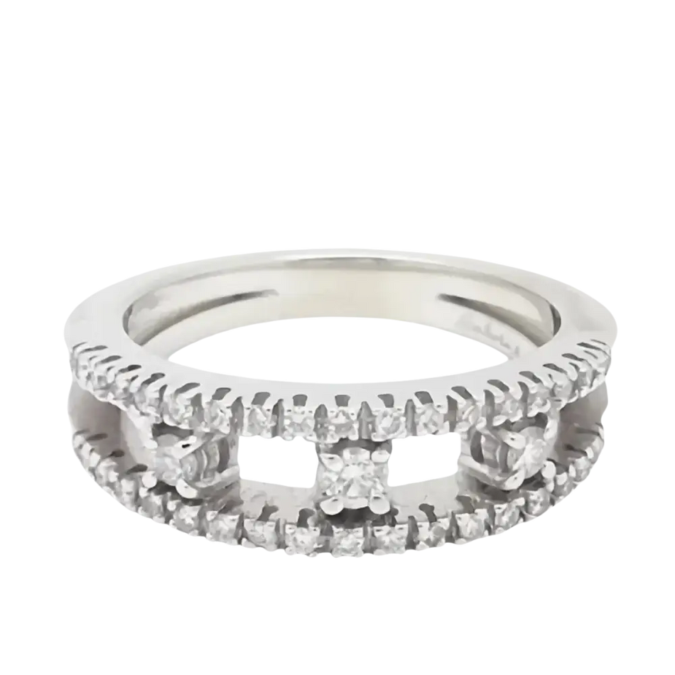 Anello Trilogy Salvini Oro Bianco e Diamanti con diamanti piccoli e tre grandi quadrati