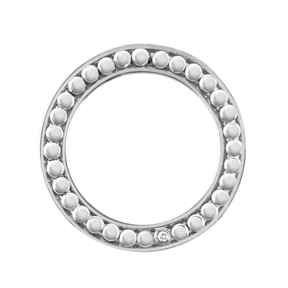 Anello uomo in acciaio con design a perline e piccolo diamante accentuato