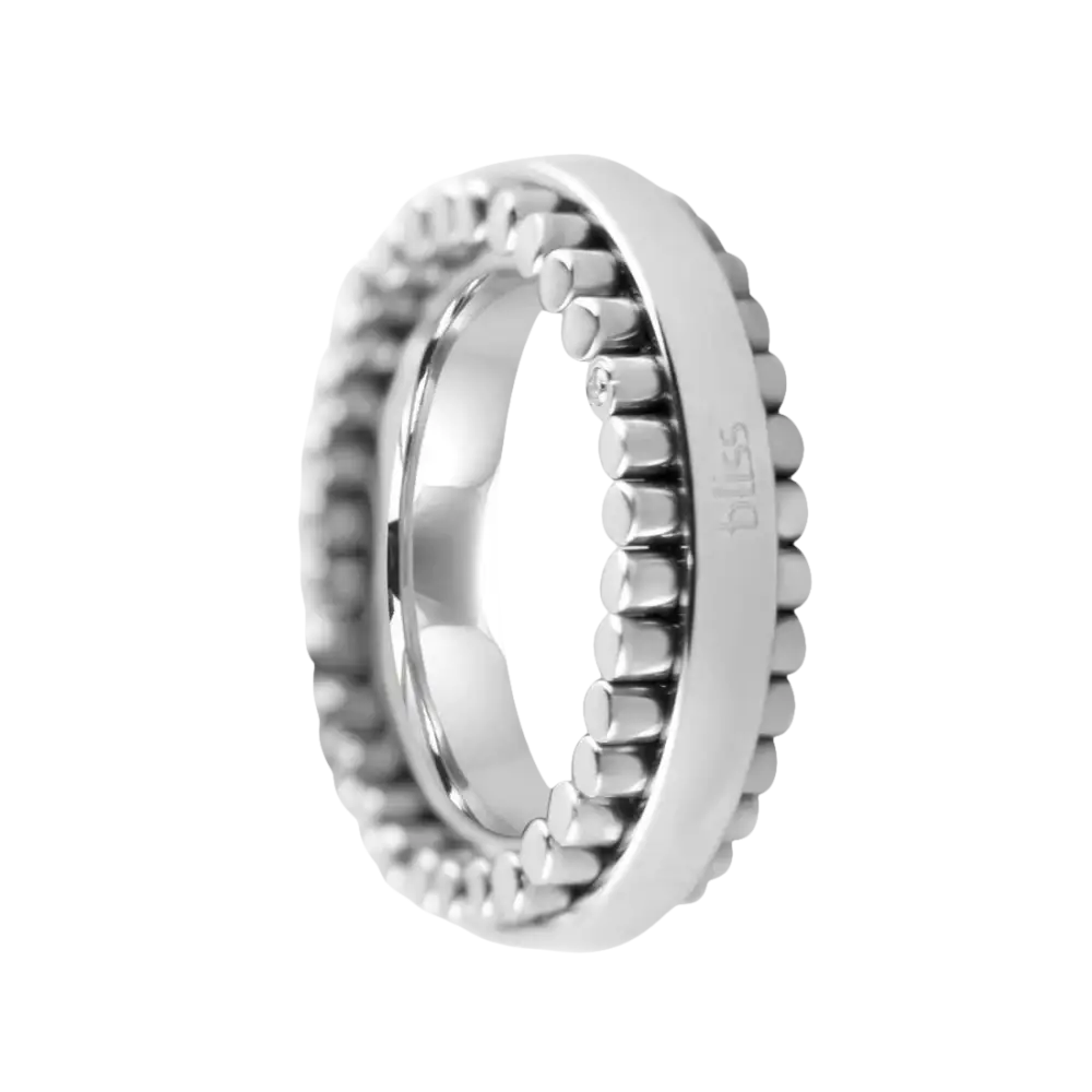 Anello Uomo Acciaio Cuscinetto a Sfera Rotante con banda liscia e dettagli texture