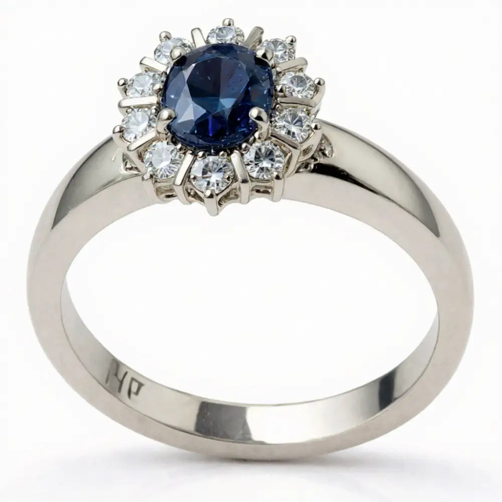 Anello Zaffiro blu, Oro Bianco e Diamanti|bonini-gioielli
