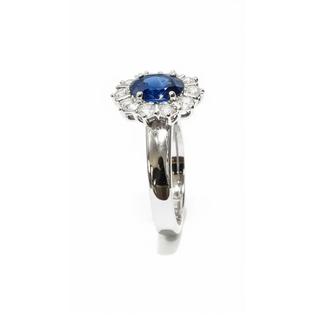 Anello Zaffiro blu, Oro Bianco e Diamanti|bonini-gioielli