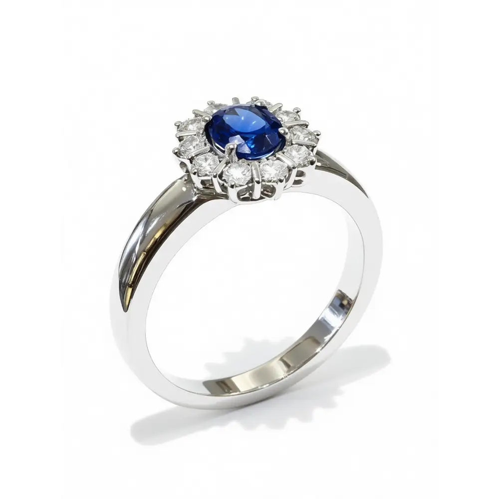 Anello Zaffiro blu, Oro Bianco e Diamanti|bnini-gioielli