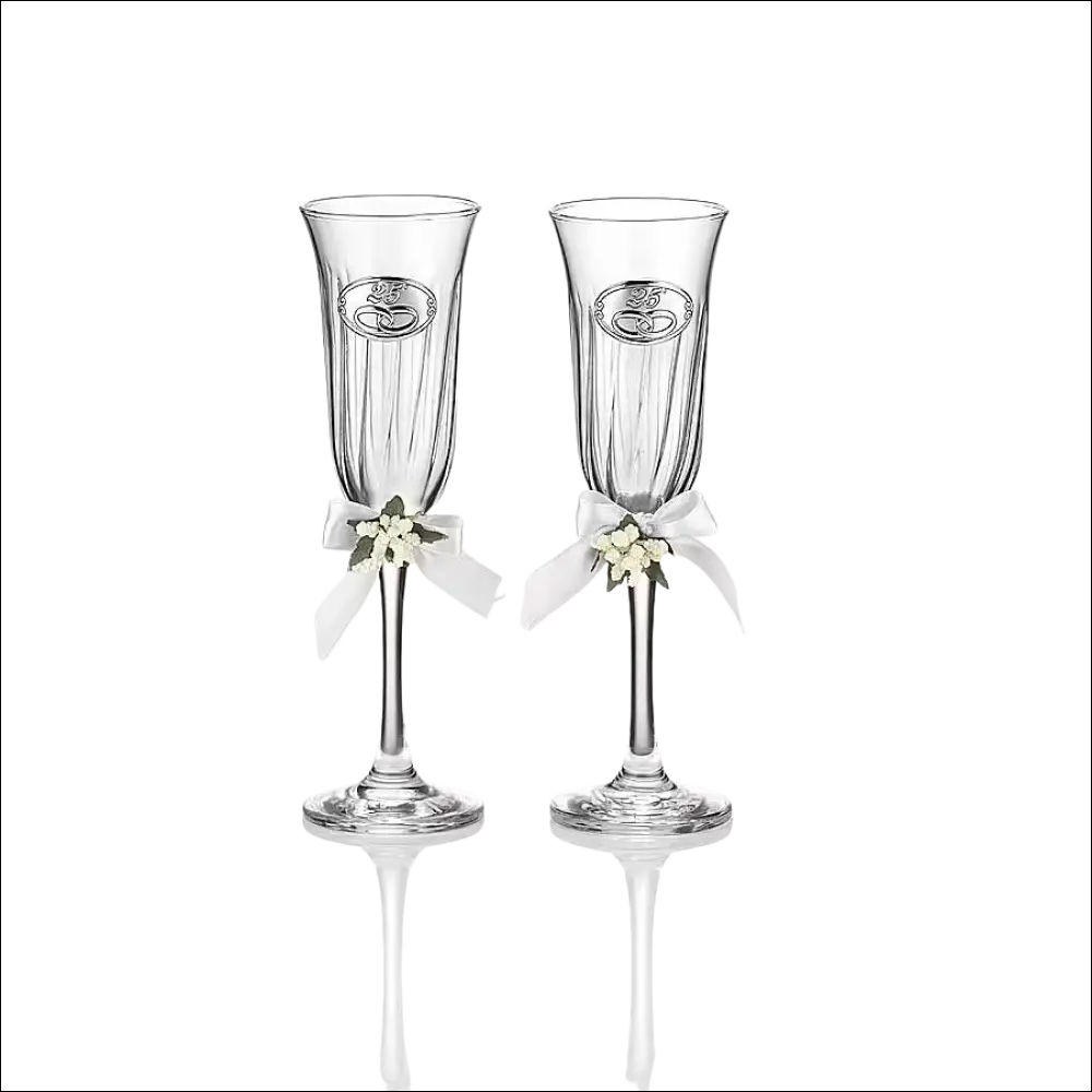 Coppe champagne Valenti Anniversario Nozze Argento con monogramma e nastro