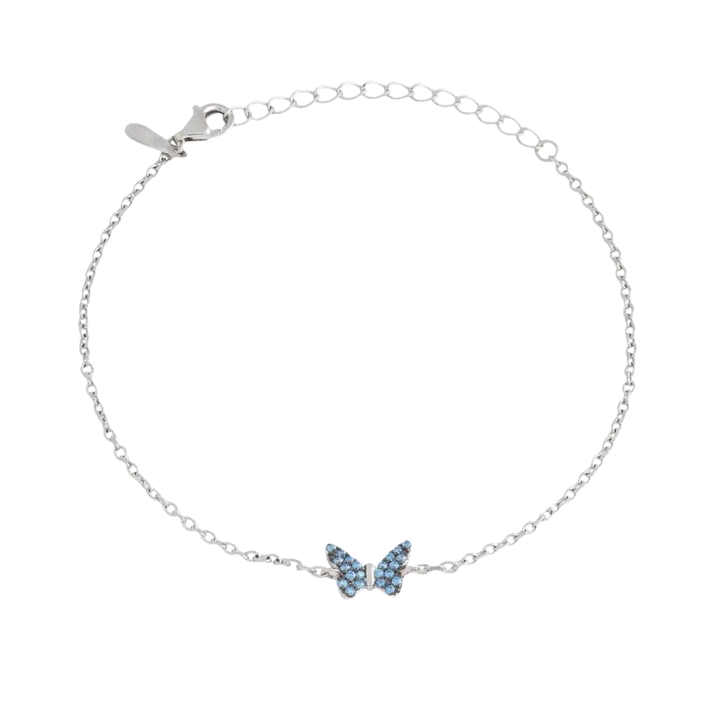 Bracciale Ambrosia in argento con charm farfalla blu in zirconi pavé