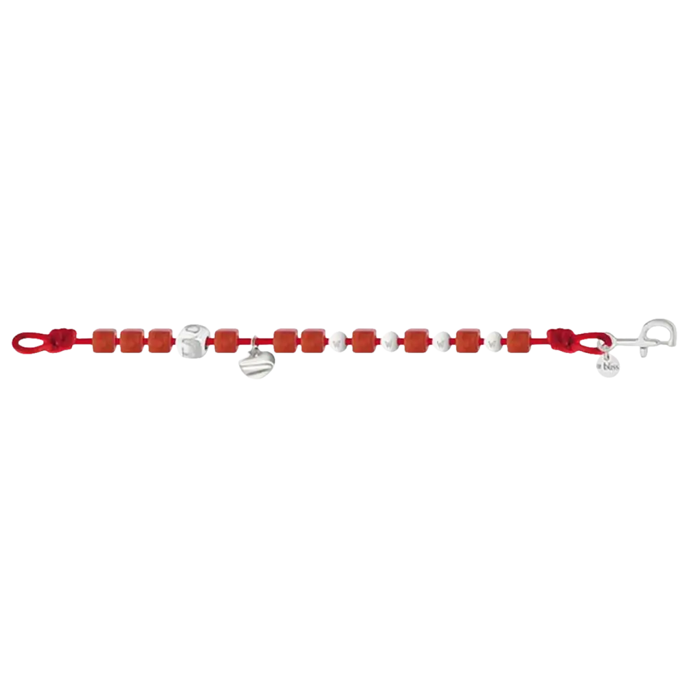Bracciale Argento Donna con perle rosse e charms in argento con chiusura elegante