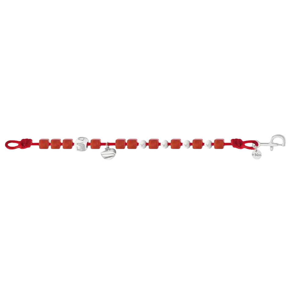 Bracciale Argento Donna con perle rosse e charms in argento con chiusura elegante
