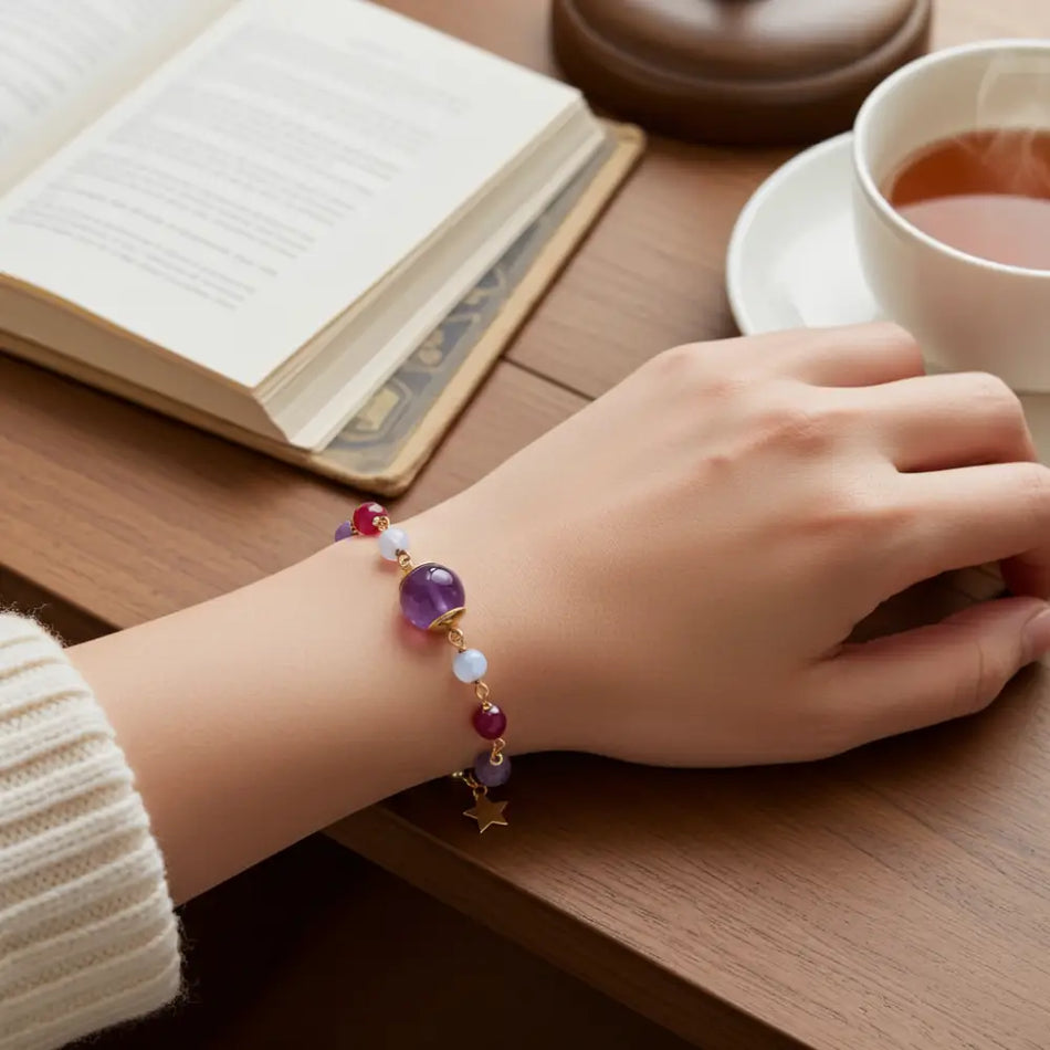 Bracciale Argento dorato Ametista Agata e Giada COMETE|bonini-gioielli