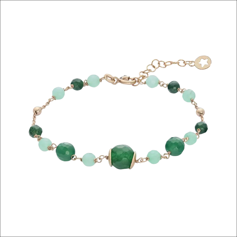 Bracciale Argento Rosé Agata Giada Quarzo Cromatica Autunno con perline verde chiaro e smeraldo